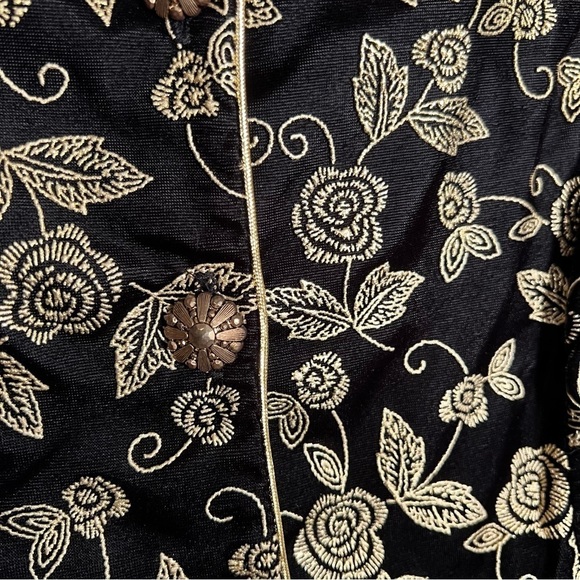 Black and Gold Embroidered Top Sheer Sleeves - Picture 4 of 9